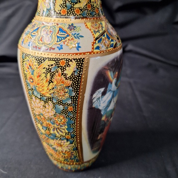 Vintage Satsuma Style Moriage Vase Madonna and Child Angels Gold Gilt Floral 8.5 - Picture 4 of 14